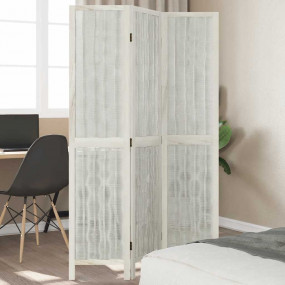 Room Divider 3 Panels White Solid Wood Paulownia