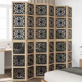 Room Divider 6 Panels Brown and Black Solid Wood Paulow...