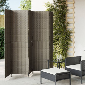 Room Divider 5 Panels Gray Poly Rattan