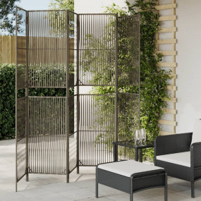 Room Divider 6 Panels Gray Poly Rattan