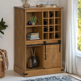 Wine Cabinet HALDEN with Wine Racks and Sliding Door Pi...