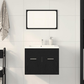 2 Piece Bathroom Furniture Set Black Oak Engineered Woo...