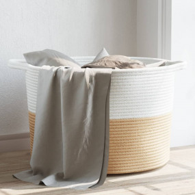 Laundry Basket Beige and White 21.7x14.2" Cotton