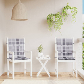 Patio Lowback Chair Cushions 2 pcs Grey Check Pattern 3...