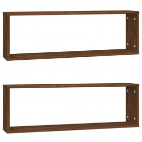 Wall Cube Shelves 2 pcs Brown Oak 31.5x5.9x10.4" Engine...