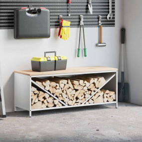 Firewood Rack with Wooden Top White 39.6x14.0x15.7"