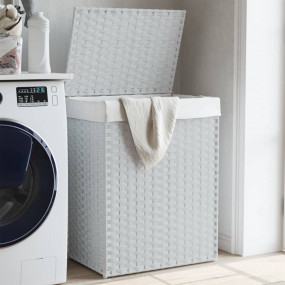 Laundry Basket with Lid White 18.1x13.0x23.6" Poly Ratt...