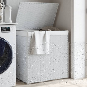 Laundry Basket with 2 Sections White 20.9x13.8x22.4" Po...