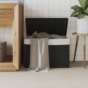 Laundry Basket with Lid Black 21.9x13.8x13.4" Poly Ratt...