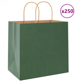 Paper Bags 250 pcs with Handles Green 26x17x25 cm