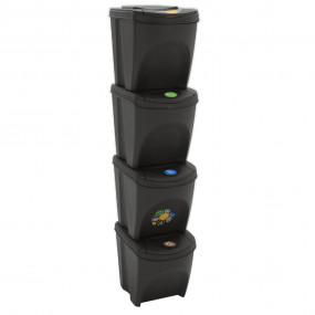 Stackable Garbage Bin Boxes 4 pcs Grey 26.4 gal Polypro...
