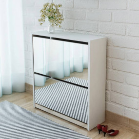 Shoe Cabinet 2-Layer Mirror White 24.8x6.7x26.4"