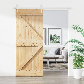 Sliding Door with Hardware Set 33.5x82.7" Solid Wood Pi...