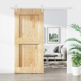 Sliding Door with Hardware Set 39.4x82.7" Solid Wood Pi...