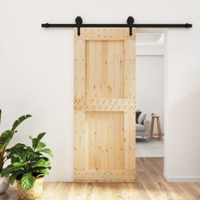 Sliding Door with Hardware Set 33.5x82.7" Solid Wood Pi...
