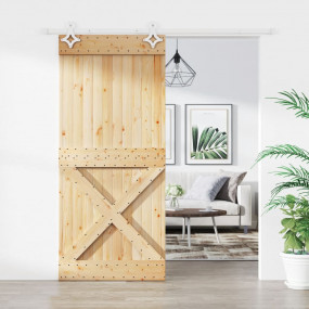 Sliding Door with Hardware Set 35.4x82.7" Solid Wood Pi...