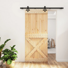 Sliding Door with Hardware Set 35.4x82.7" Solid Wood Pi...