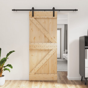 Sliding Door with Hardware Set 33.5x82.7" Solid Wood Pi...