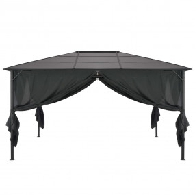 Gazebo with Curtain Aluminum 13.1'x9.8'x8.5' Black