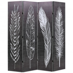 Folding Room Divider 63.0x66.9" Feathers Black and Whit...