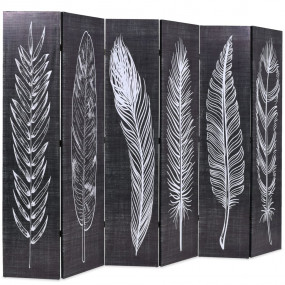 Folding Room Divider 89.8x66.9" Feathers Black and Whit...