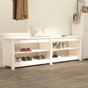 Shoe Bench White 63.0x14.4x19.7" Solid Wood Pine