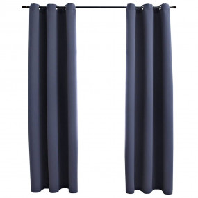 Blackout Curtains with Rings 2 pcs Anthracite 37"x63" F...