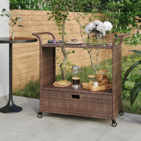Bar Cart with Drawer Brown 39.4"x17.7"x38.2" Poly Ratta...