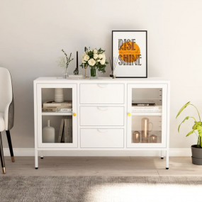 Sideboard White 41.3"x13.8"x27.6" Steel and Tempered Gl...