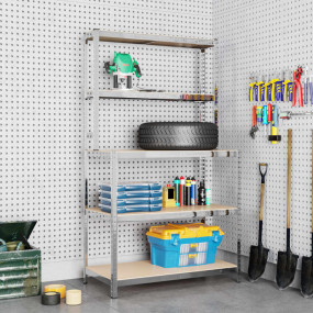 5-Layer Work Table with Shelves Silver Steel&Engineered...