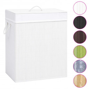Bamboo Laundry Basket with 2 Sections White 26.4 gal