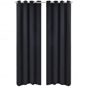 2 pcs Black Blackout Curtains with Metal Rings 53.1 x 9...
