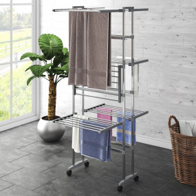 3-Tier Laundry Drying Rack with Wheels Silver 23.6"x27....