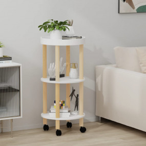 3-tier Trolley White 15"x15"x32.3" Engineered Wood&Soli...