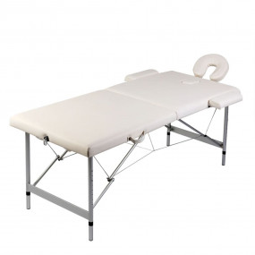 Cream White Foldable Massage Table 2 Zones with Aluminu...