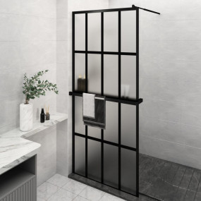 Walk-in Shower Wall with Shelf Black 39.4"x76.8" ESG Gl...