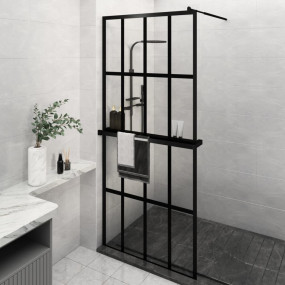 Walk-in Shower Wall with Shelf Black 35.4"x76.8" ESG Gl...