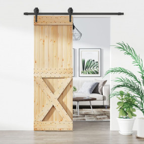 Sliding Door with Hardware Set 27.6"x82.7" Solid Wood P...