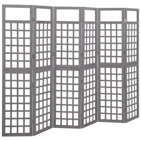 6-Panel Room Divider/Trellis Solid Fir Wood Gray 95.5"x...