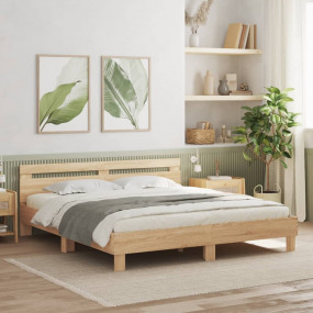 Bed Frame with LED without Mattress Sonoma Oak 70.9"x78...