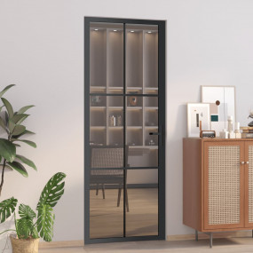 Interior Door 29.9"x79.3" Black ESG Glass and Aluminum