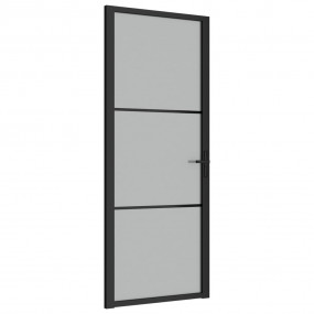 Interior Door 32.7"x79.3" Black Matt Glass and Aluminum