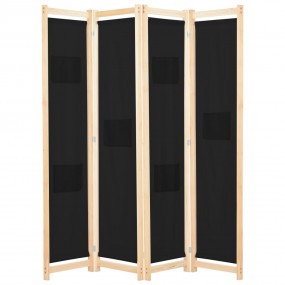 4-Panel Room Divider Black 62.9"x66.9"x1.6" Fabric