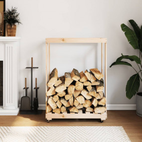 Log Holder with Wheels 30.1"x15.7"x42.5" Solid Wood Pin...