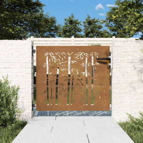 Garden Gate 33.5"x29.5" Corten Steel Bamboo Design