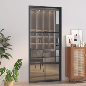 Interior Door 36.6"x79.3" Black ESG Glass and Aluminum