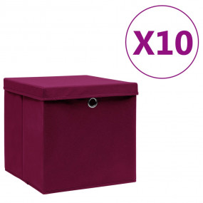 Storage Boxes with Covers 10 pcs 11"x11"x11" Dark Red