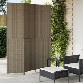 Room Divider 3 Panels Gray Poly Rattan