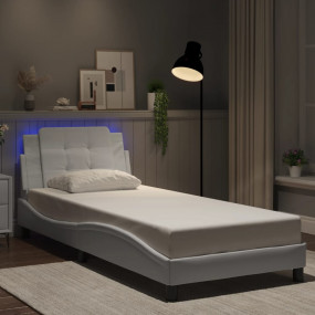 Bed Frame with LED without Mattress White 39.4"x74.8"
