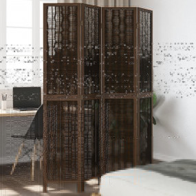 Room Divider 4 Panels Dark Brown Solid Wood Paulownia